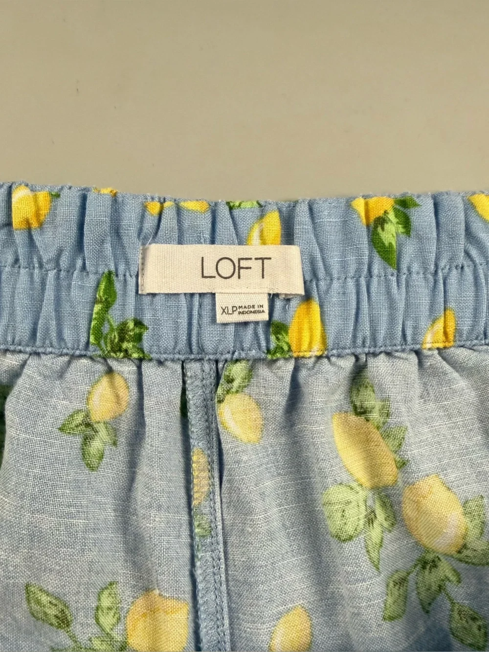 LOFT Lemon Print Linen Blend Wrap Romper Women’s Blue XL P Cottagecore
